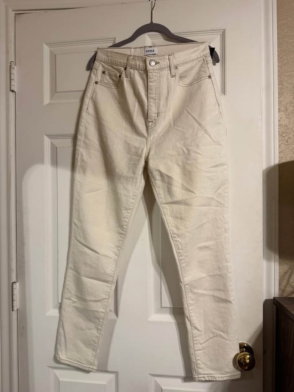 Pistola Charlie High Rise Straight Trouser Jeans Cream Ecru Size 28